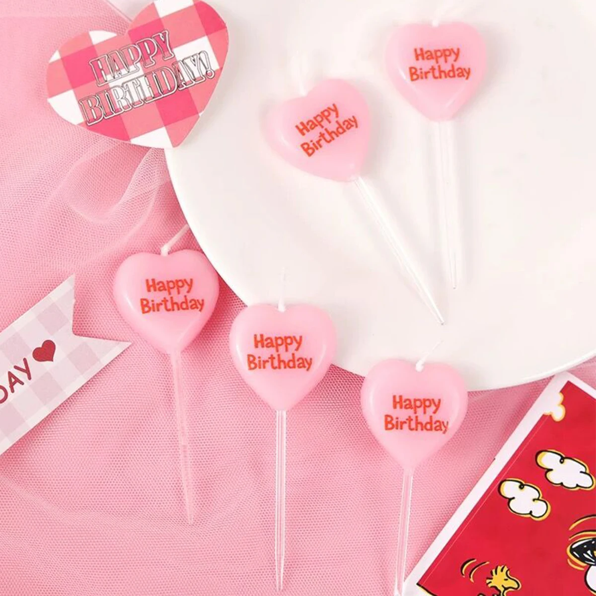 5pcs Cute Heart Shaped Birthda - Zebra Candle Supplies avaliação e preço